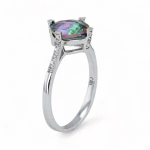 10K White gold mystic solitary ring-24352