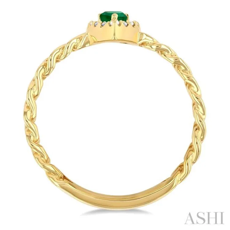 1/10 ctw Cuban Link 5X3MM Pear Cut Emerald and Round Cut Diamond Halo Precious Ring in 10K Yellow Gold