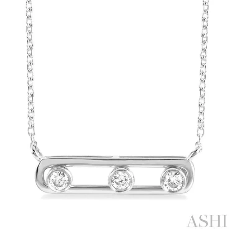 1/10 ctw Paper Clip Bezel Set Round Cut Diamond Fashion Necklace in 14K White Gold