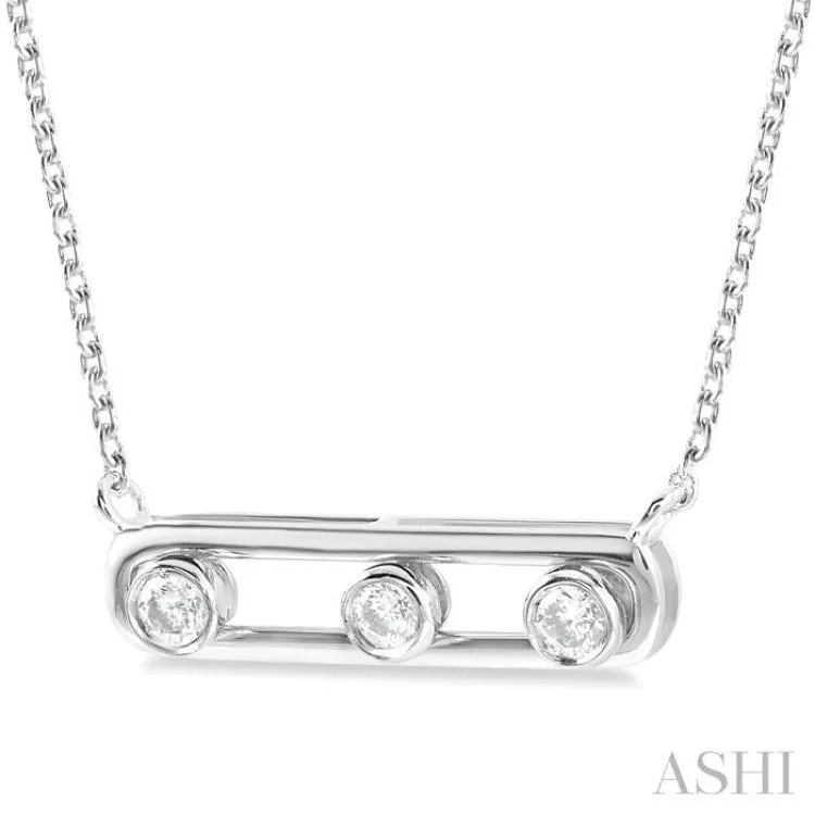 1/10 ctw Paper Clip Bezel Set Round Cut Diamond Fashion Necklace in 14K White Gold