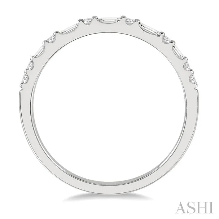 1/3 Ctw Alternating Baguette and Round Cut Diamond Wedding Band in 14K White Gold