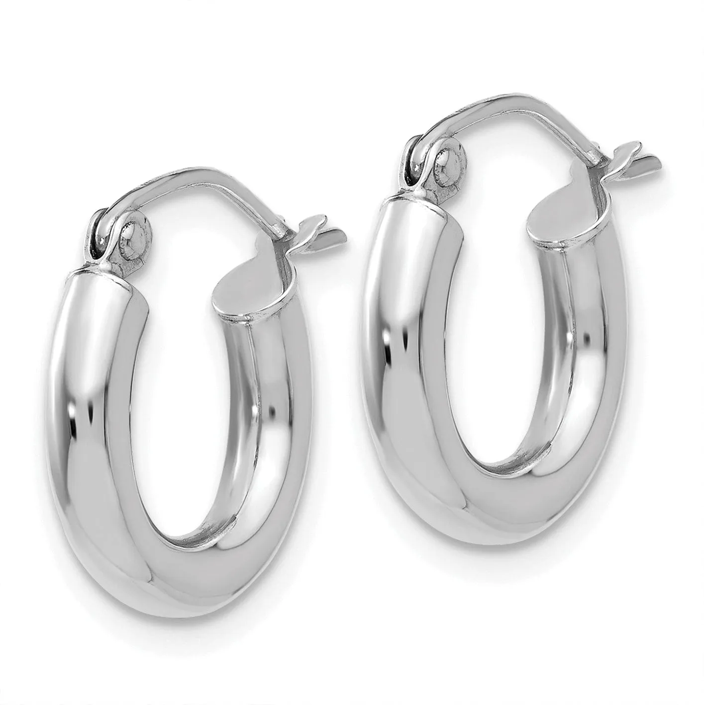 14k White Gold 3MM Round Hoop Earrings