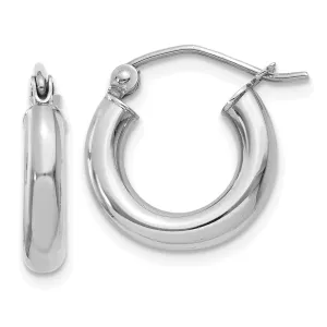 14k White Gold 3MM Round Hoop Earrings