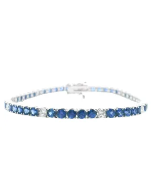 14K White Gold Tennis Bracelet with Sapphires and Diamonds