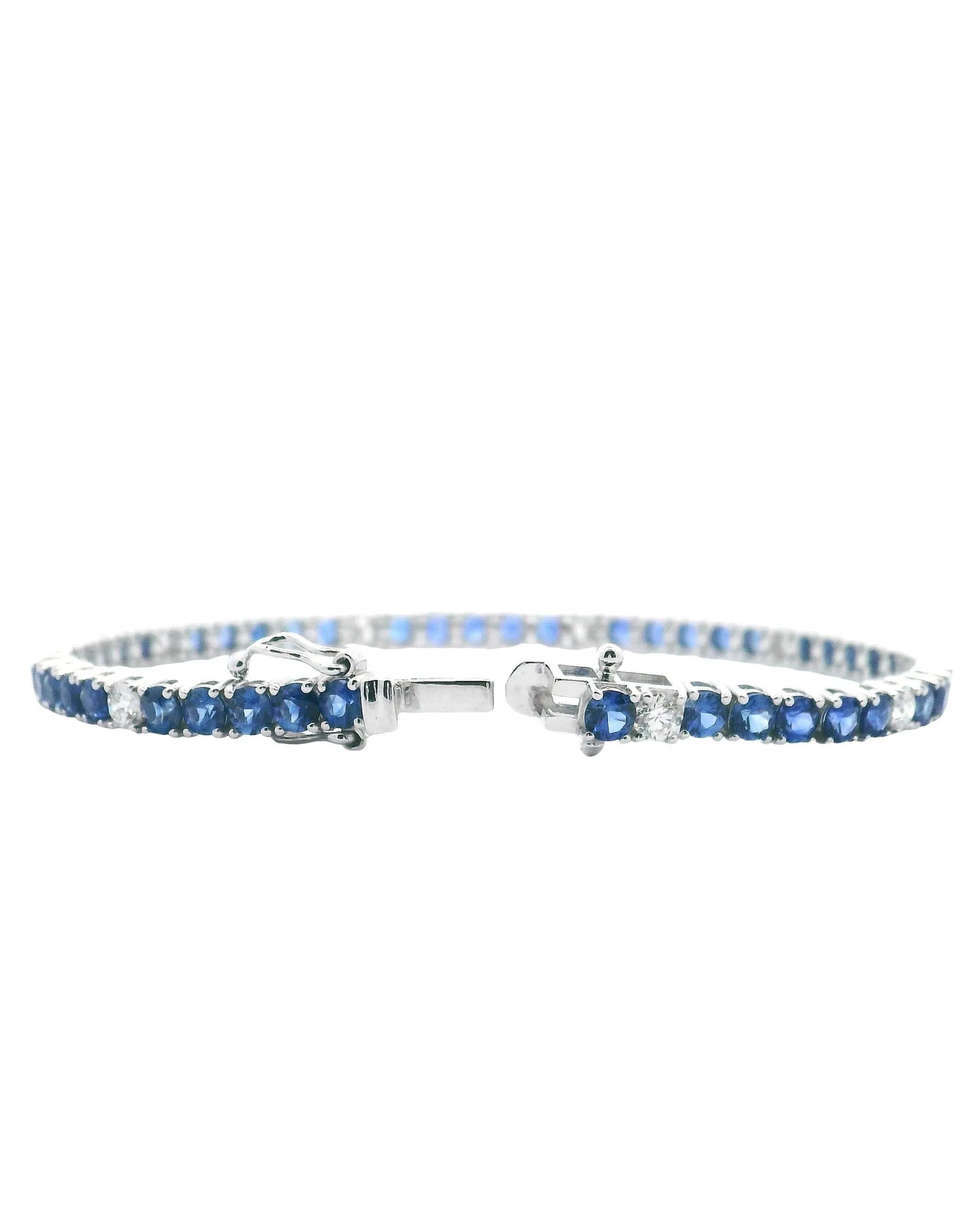 14K White Gold Tennis Bracelet with Sapphires and Diamonds