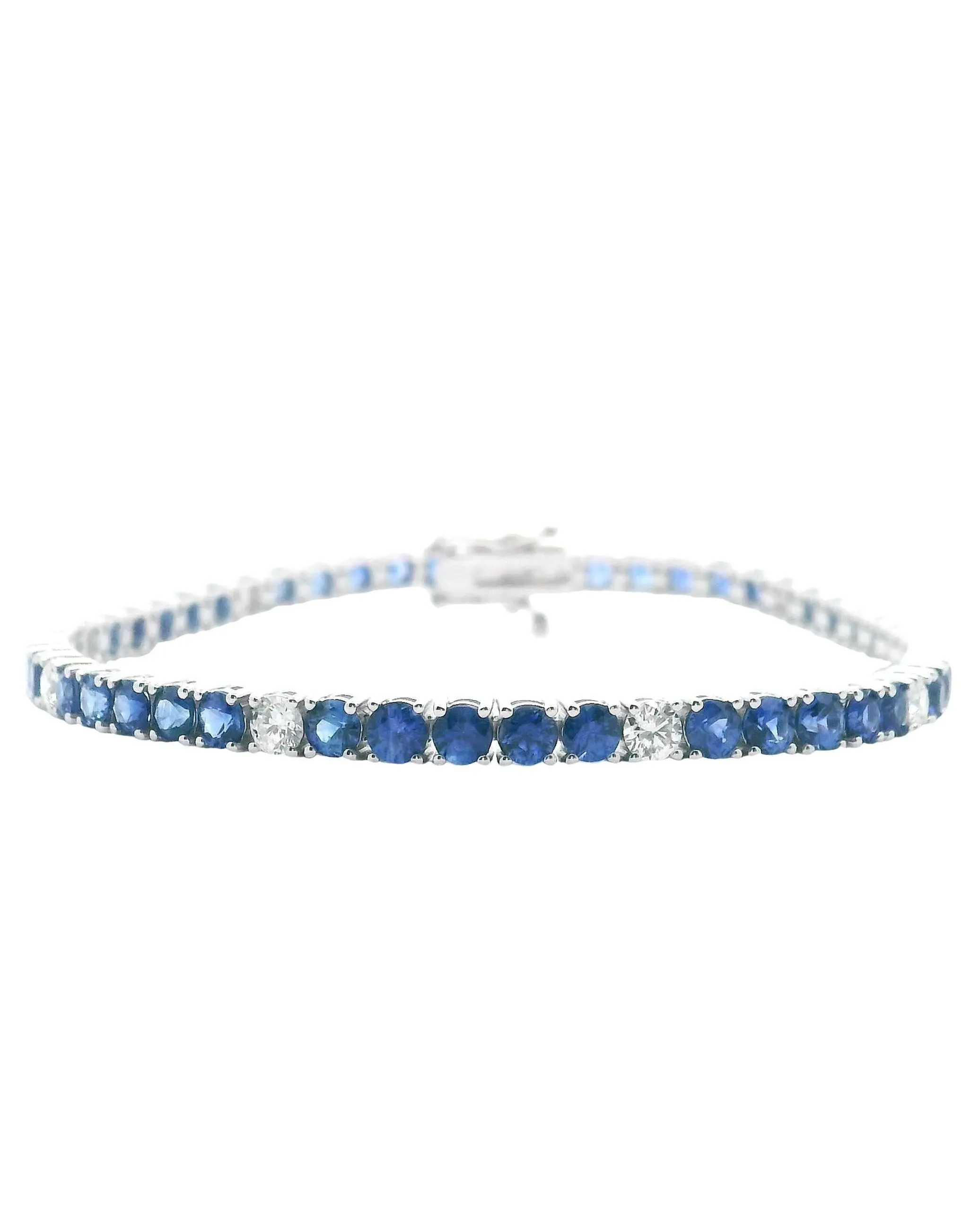 14K White Gold Tennis Bracelet with Sapphires and Diamonds