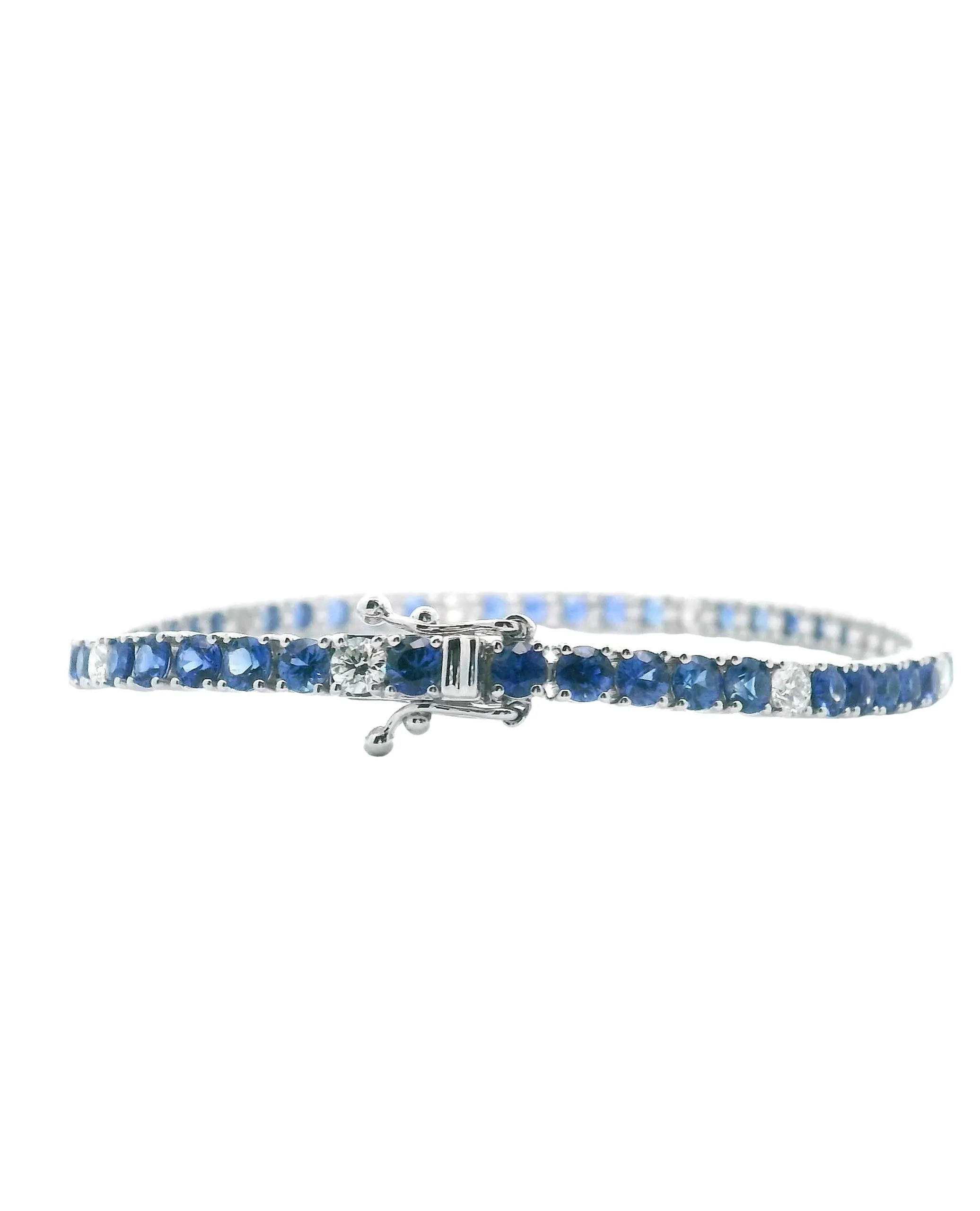 14K White Gold Tennis Bracelet with Sapphires and Diamonds