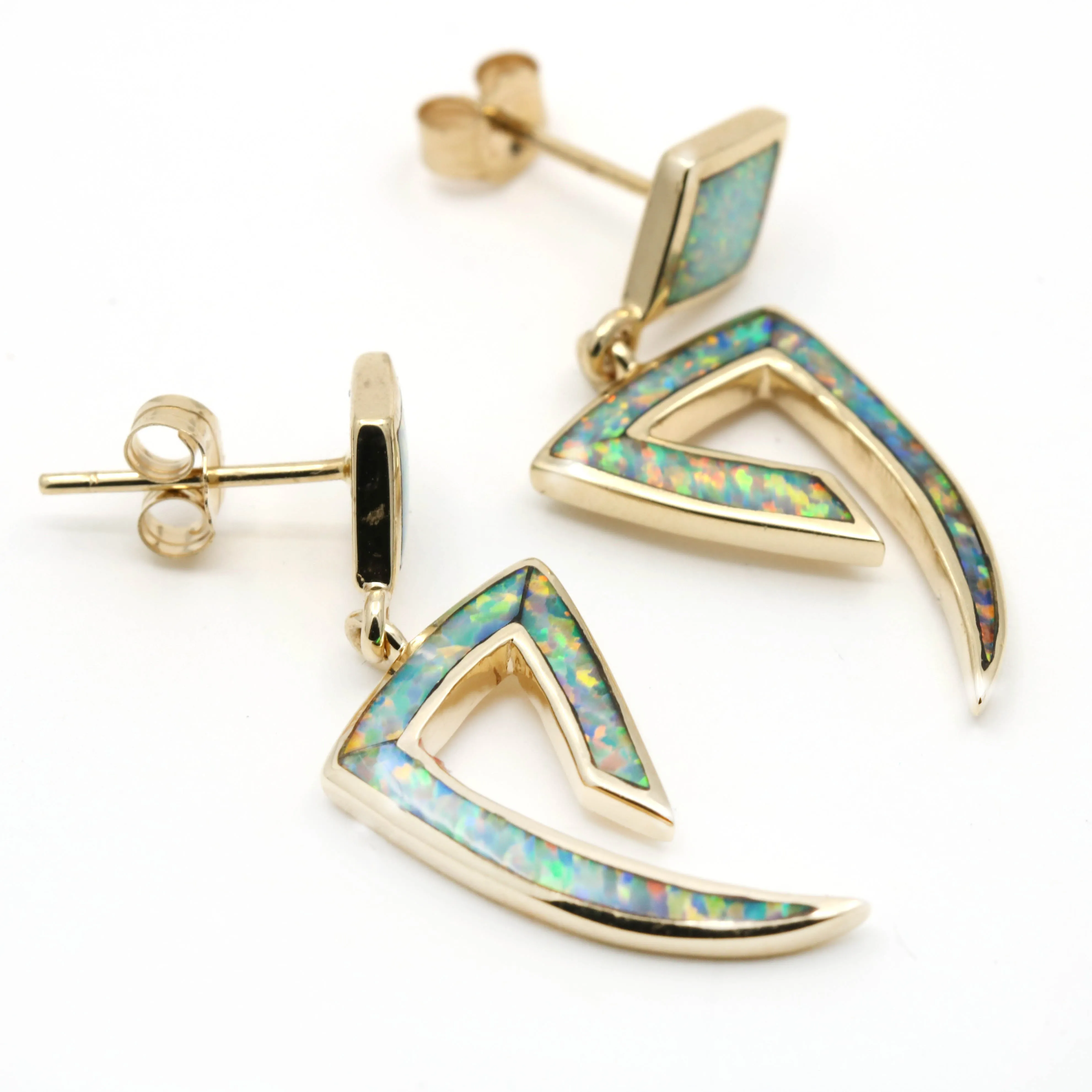 14kt Yellow Gold Opal Inlay Dangle Earrings