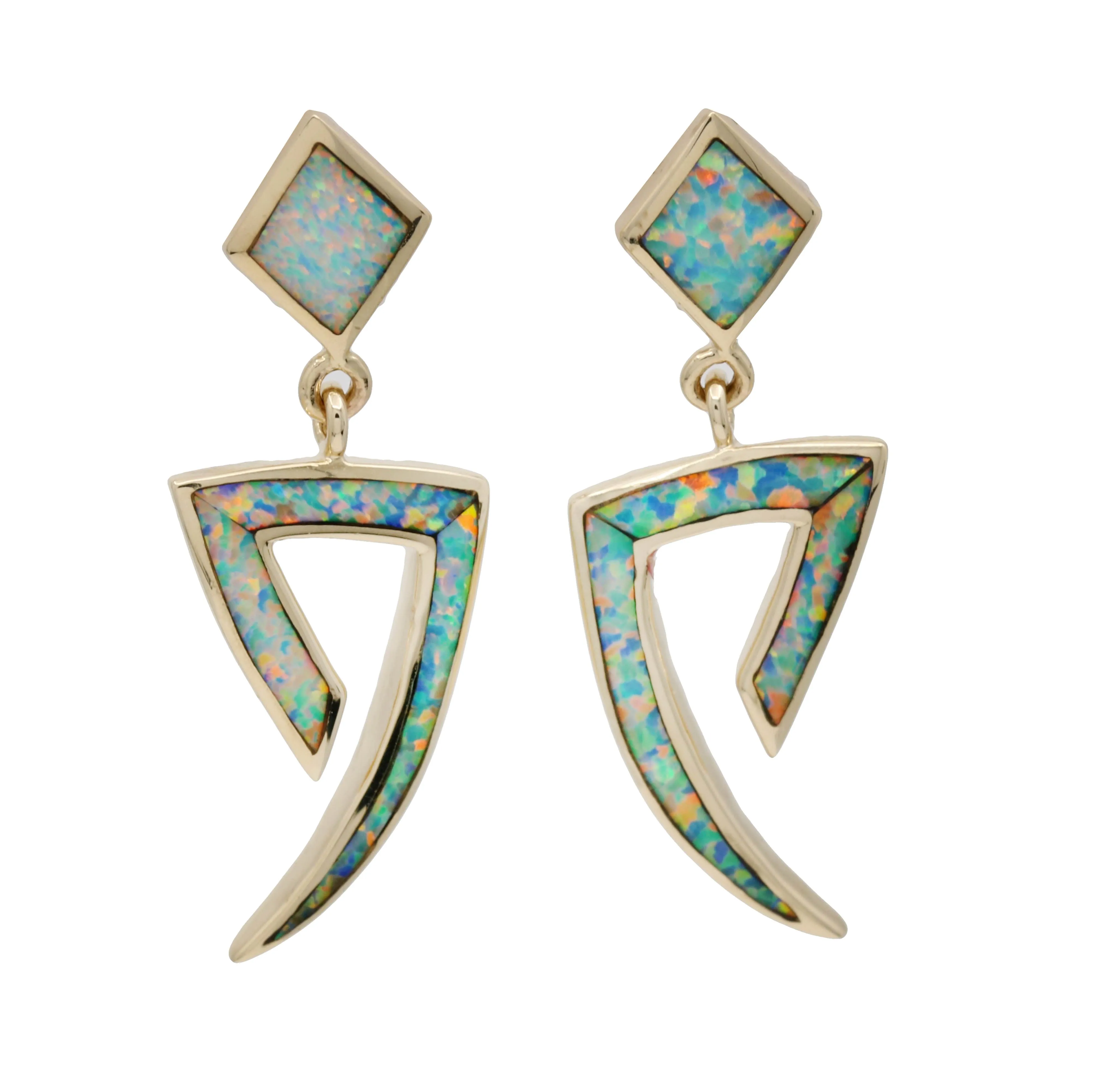 14kt Yellow Gold Opal Inlay Dangle Earrings