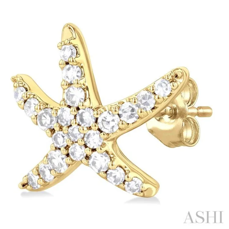 1/5 ctw Petite Starfish Round Cut Diamond Fashion Stud Earring in 10K Yellow Gold