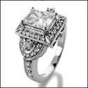 1.5 Radiant Cubic Zirconia Center Pave CZ Halo 14K White Gold Ring