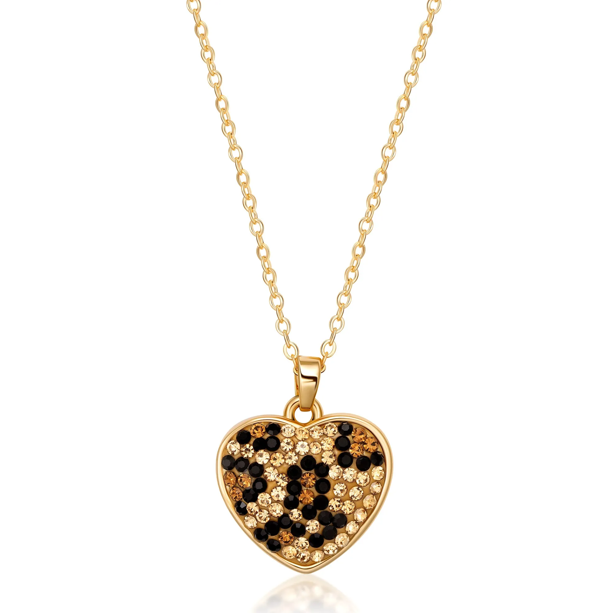 18K Gold Plated Leopard Heart Earring & Necklace Set with Austrian Crystals 18 Inches with 2 Inch Extension