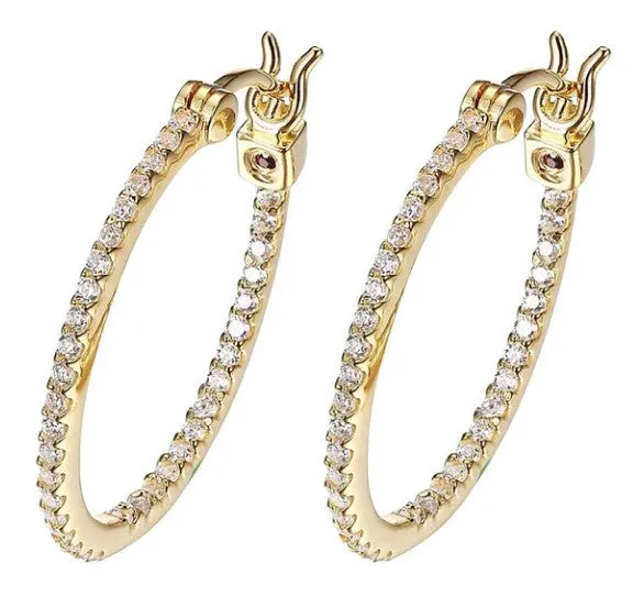 18K Gold Plated Sterling Silver ELLE "Rodeo Drive" Cubic Zirconia Hoops 24X20mm