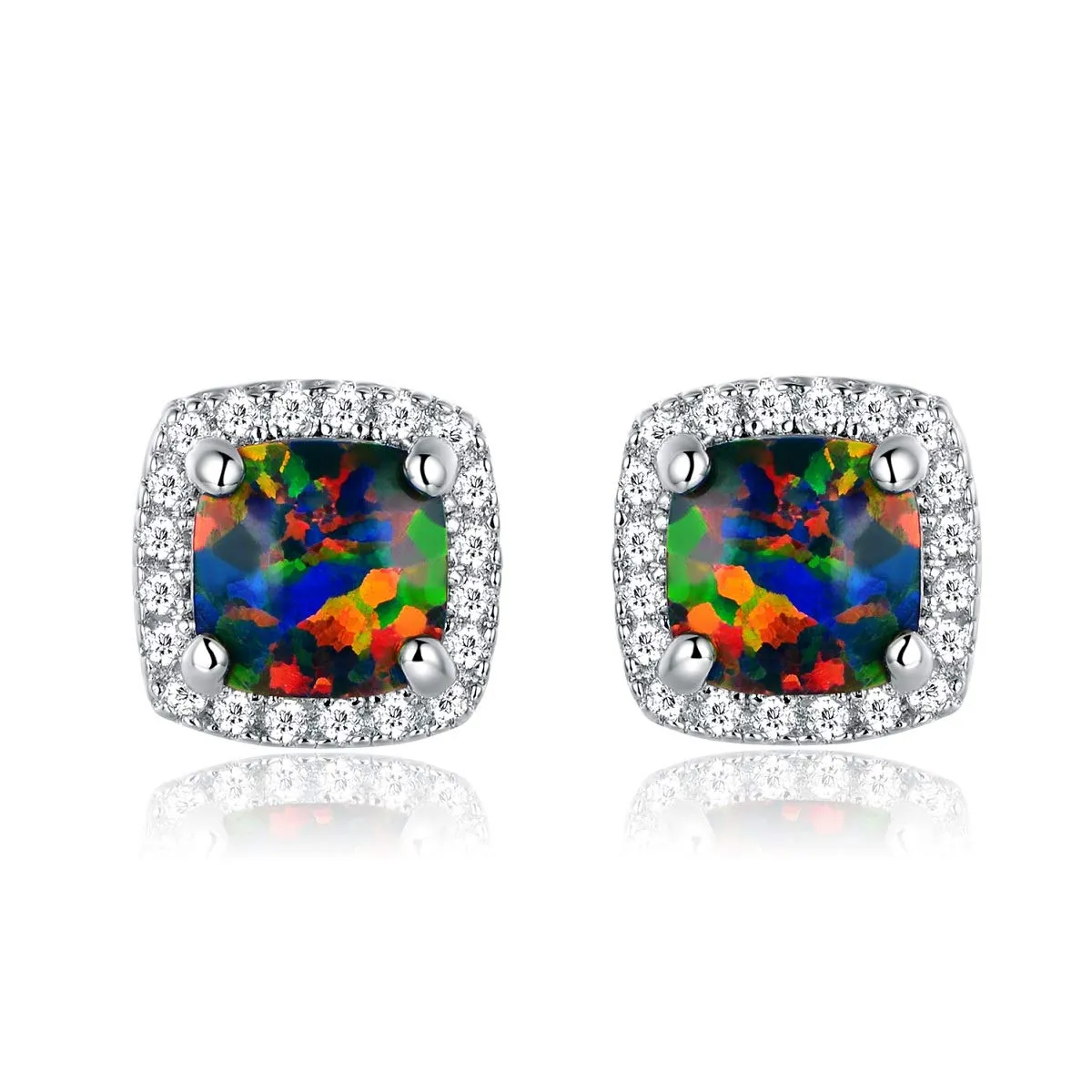 18K White Gold Plated Black Opal Stud Earrings