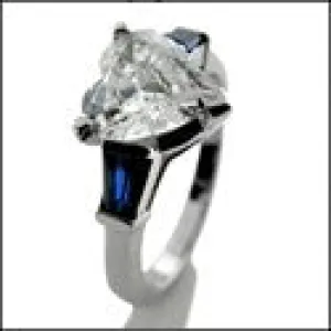 3 Stone 2 Ct Heart Sapphire Baguettes in Channel Cubic Zirconia Cz Ring