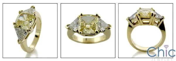 3 Stone 3 Ct Canary Cushion Trillions Cubic Zirconia Cz Ring