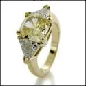 3 Stone 3 Ct Canary Cushion Trillions Cubic Zirconia Cz Ring