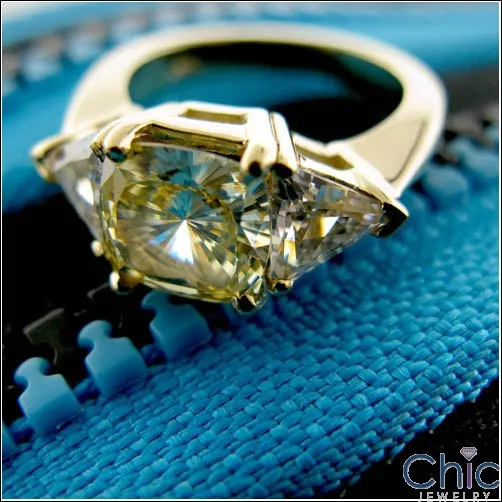 3 Stone 3 Ct Canary Cushion Trillions Cubic Zirconia Cz Ring