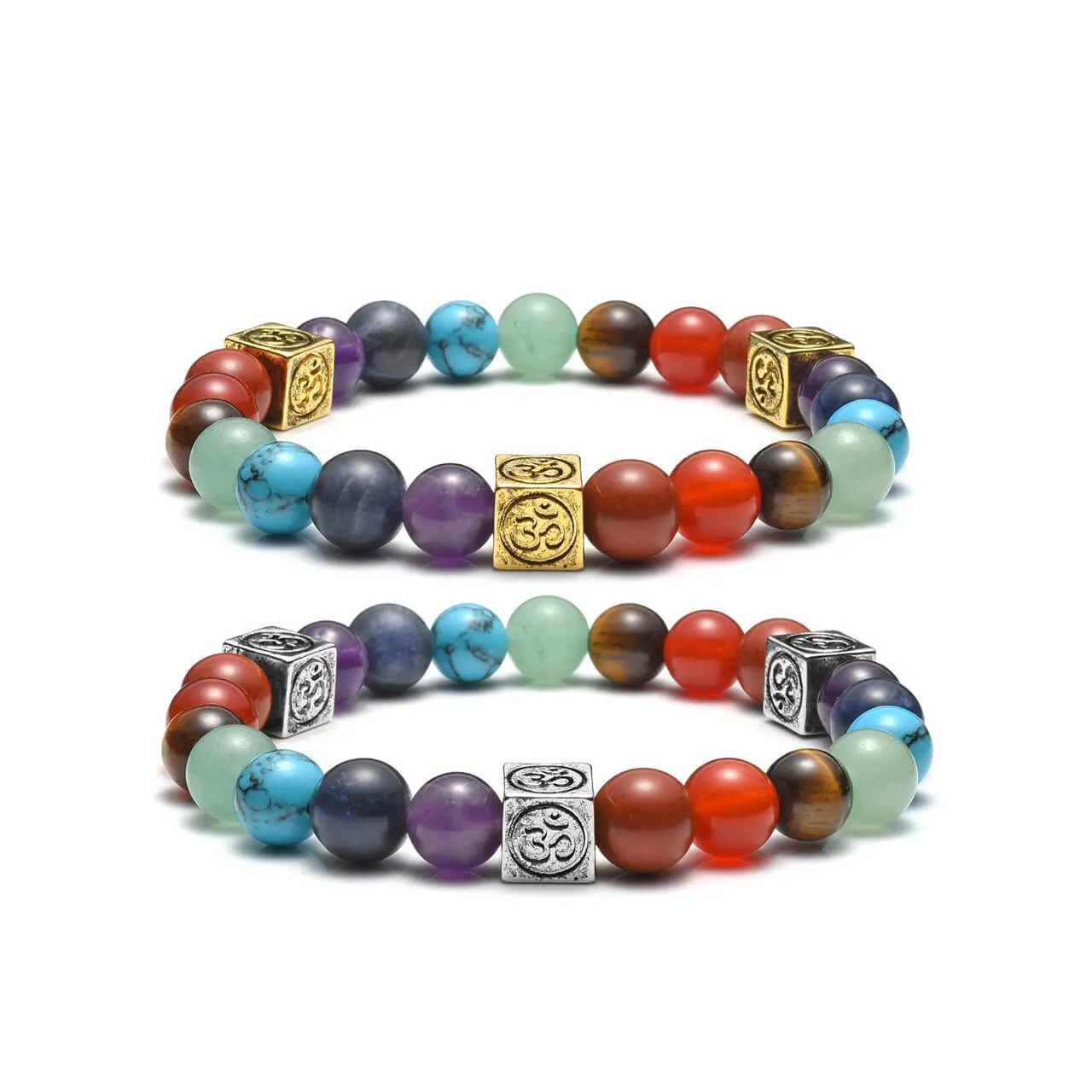 7 Chakras Crystal Beads OM Symbol Charm Bracelet | Jovivi