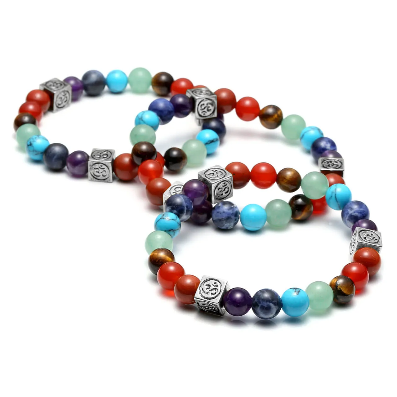 7 Chakras Crystal Beads OM Symbol Charm Bracelet | Jovivi