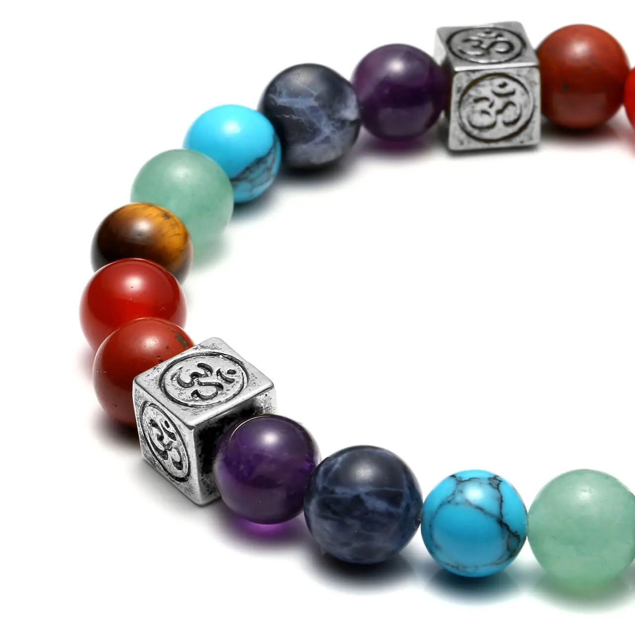 7 Chakras Crystal Beads OM Symbol Charm Bracelet | Jovivi