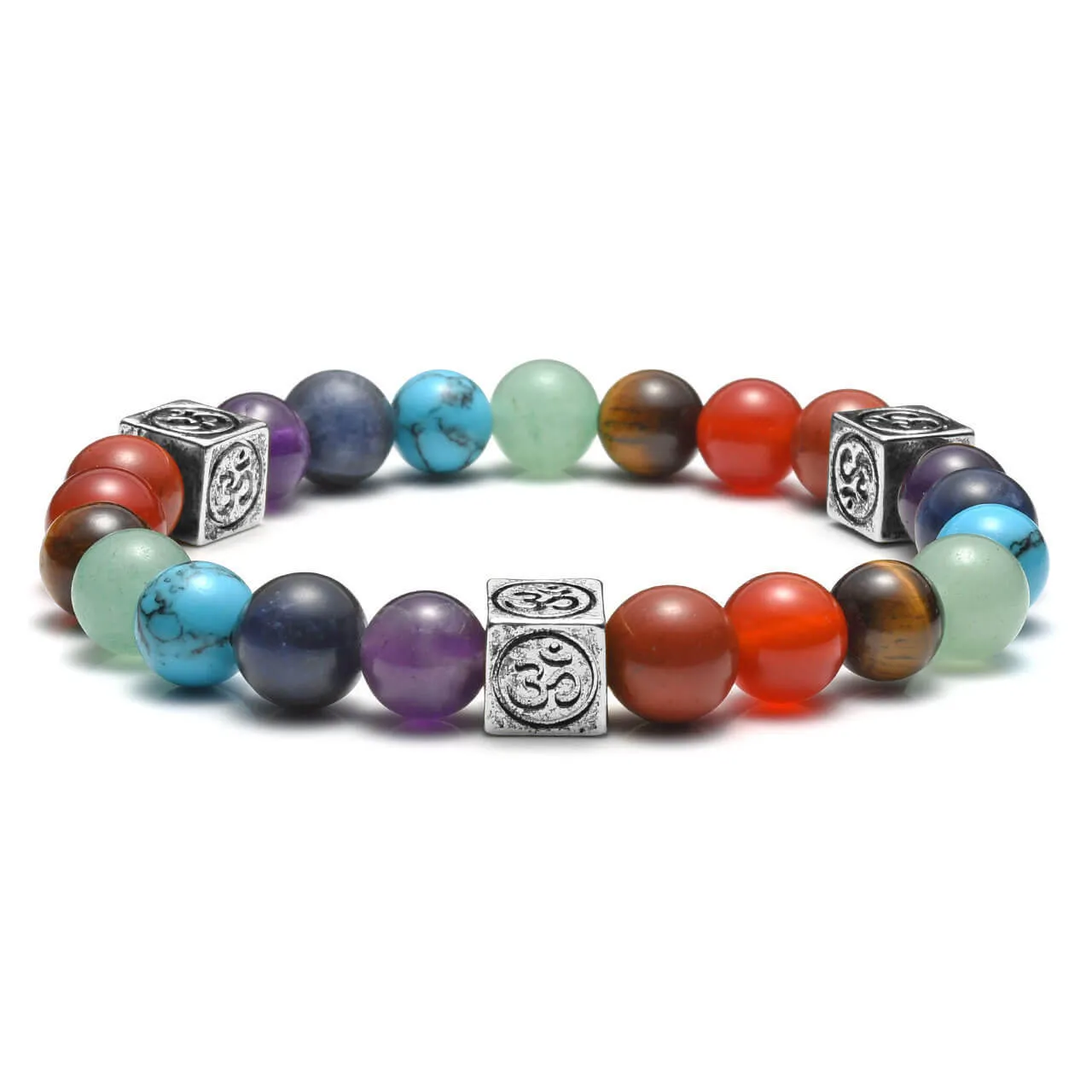 7 Chakras Crystal Beads OM Symbol Charm Bracelet | Jovivi