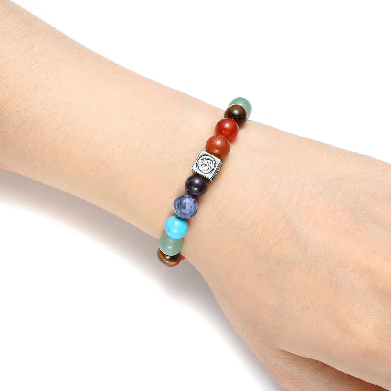 7 Chakras Crystal Beads OM Symbol Charm Bracelet | Jovivi