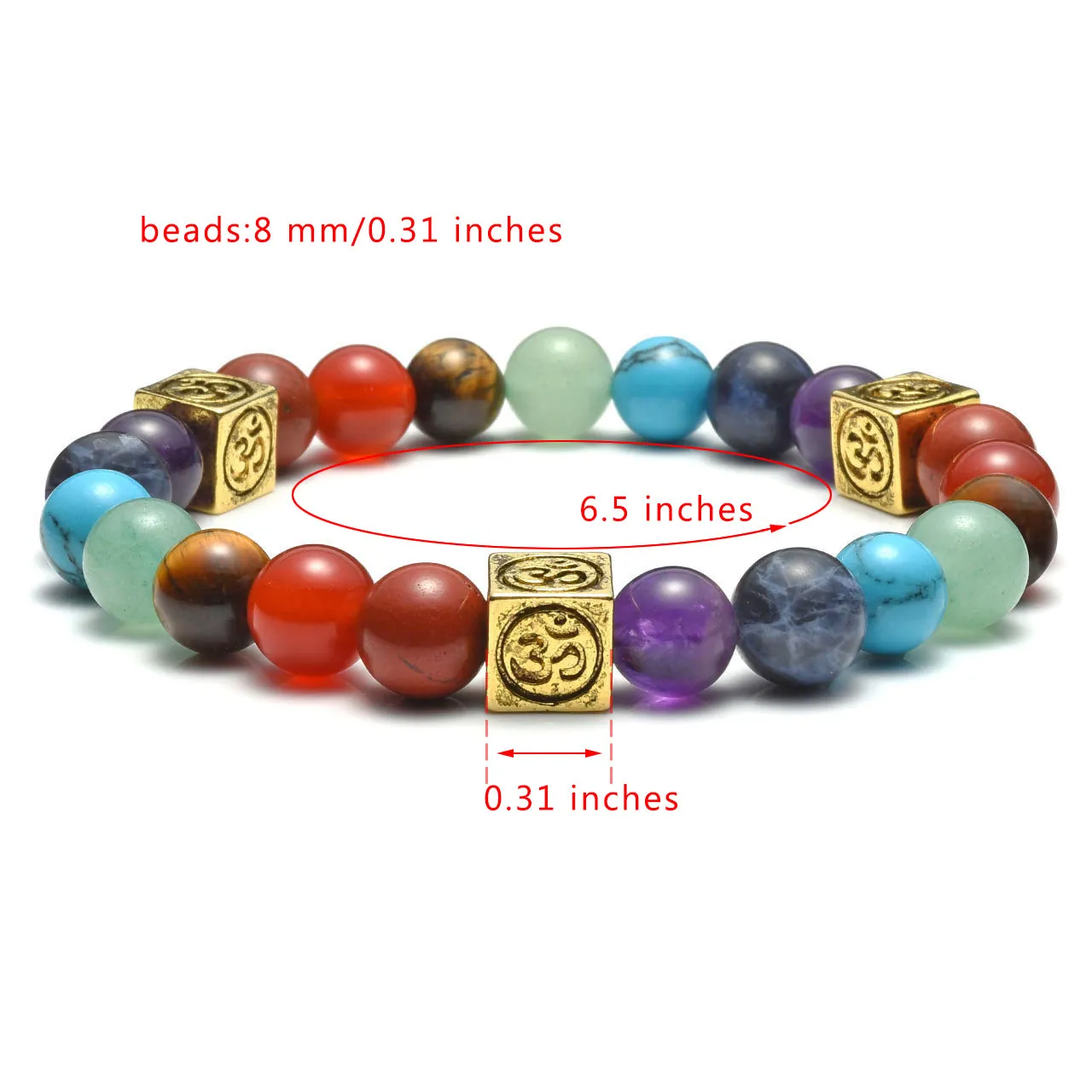 7 Chakras Crystal Beads OM Symbol Charm Bracelet | Jovivi