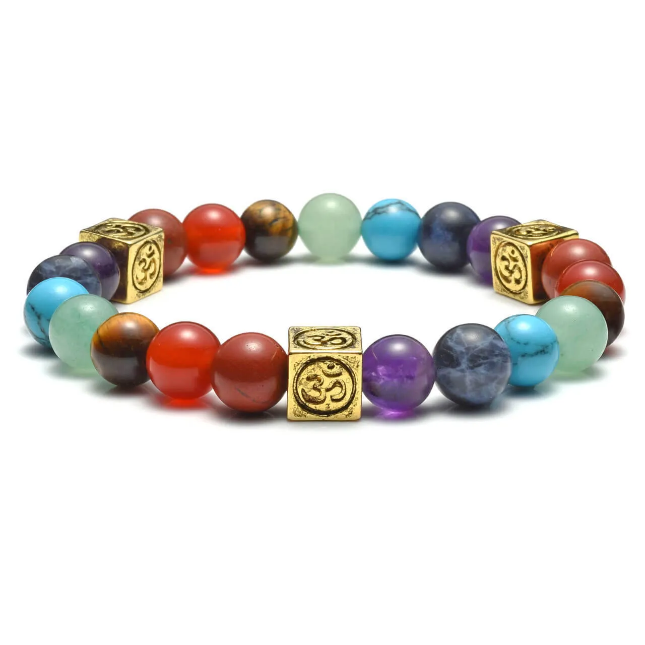 7 Chakras Crystal Beads OM Symbol Charm Bracelet | Jovivi