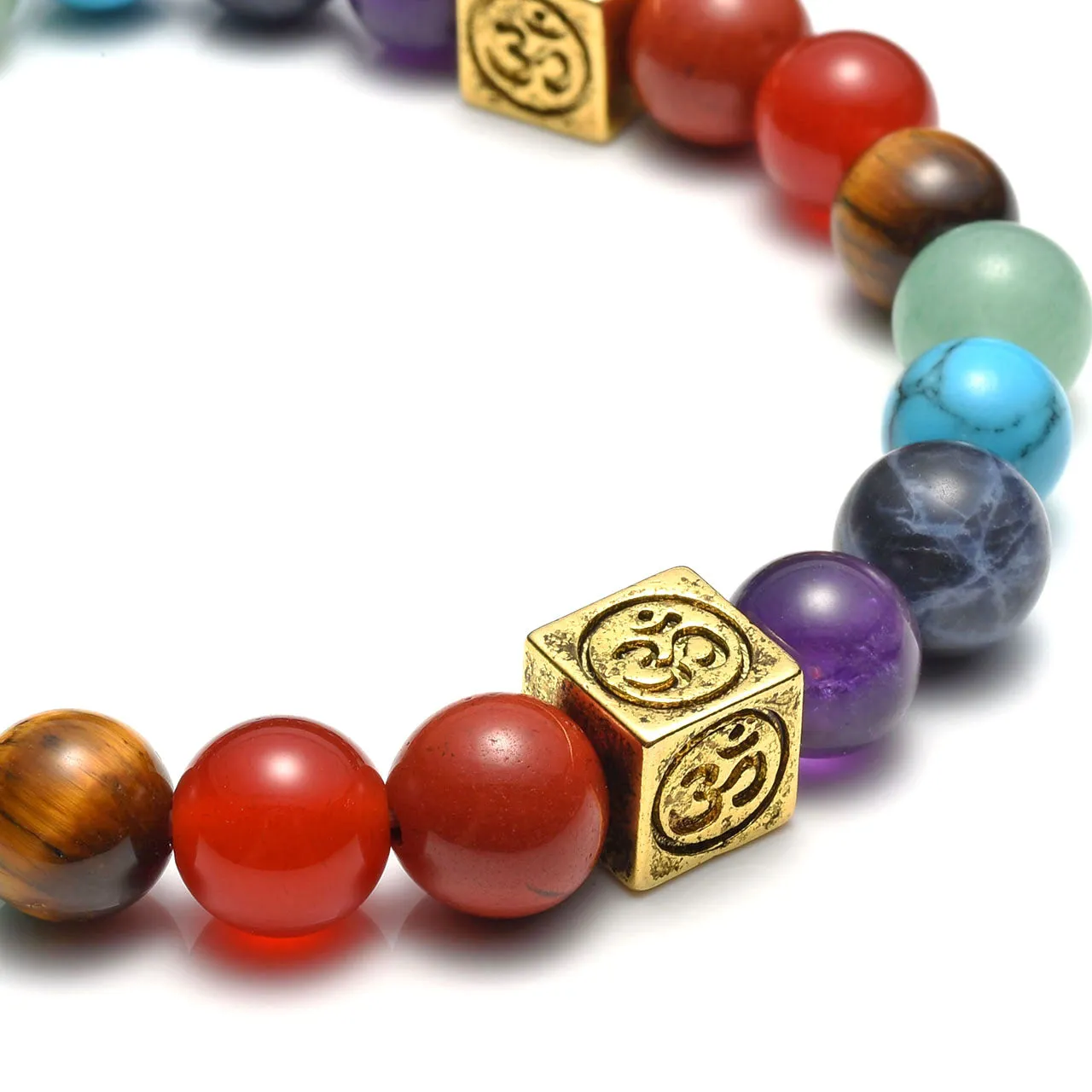 7 Chakras Crystal Beads OM Symbol Charm Bracelet | Jovivi