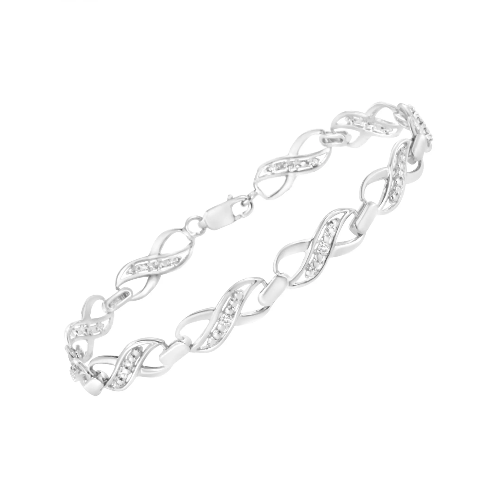 .925 Sterling Silver Prong Set Diamond Accent Ribbon and Infinity Link Bracelet (I-J Color, I3 Clarity) - 7.25"