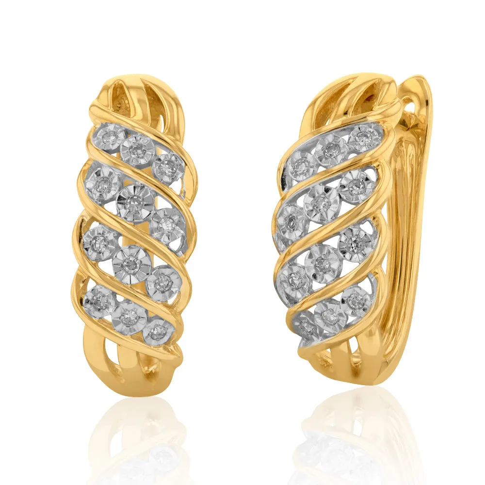 9ct Yellow Gold Diamond Hoop Earrings