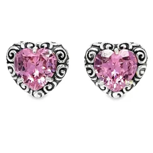 A821 Pink Heart Stone Post Earrings