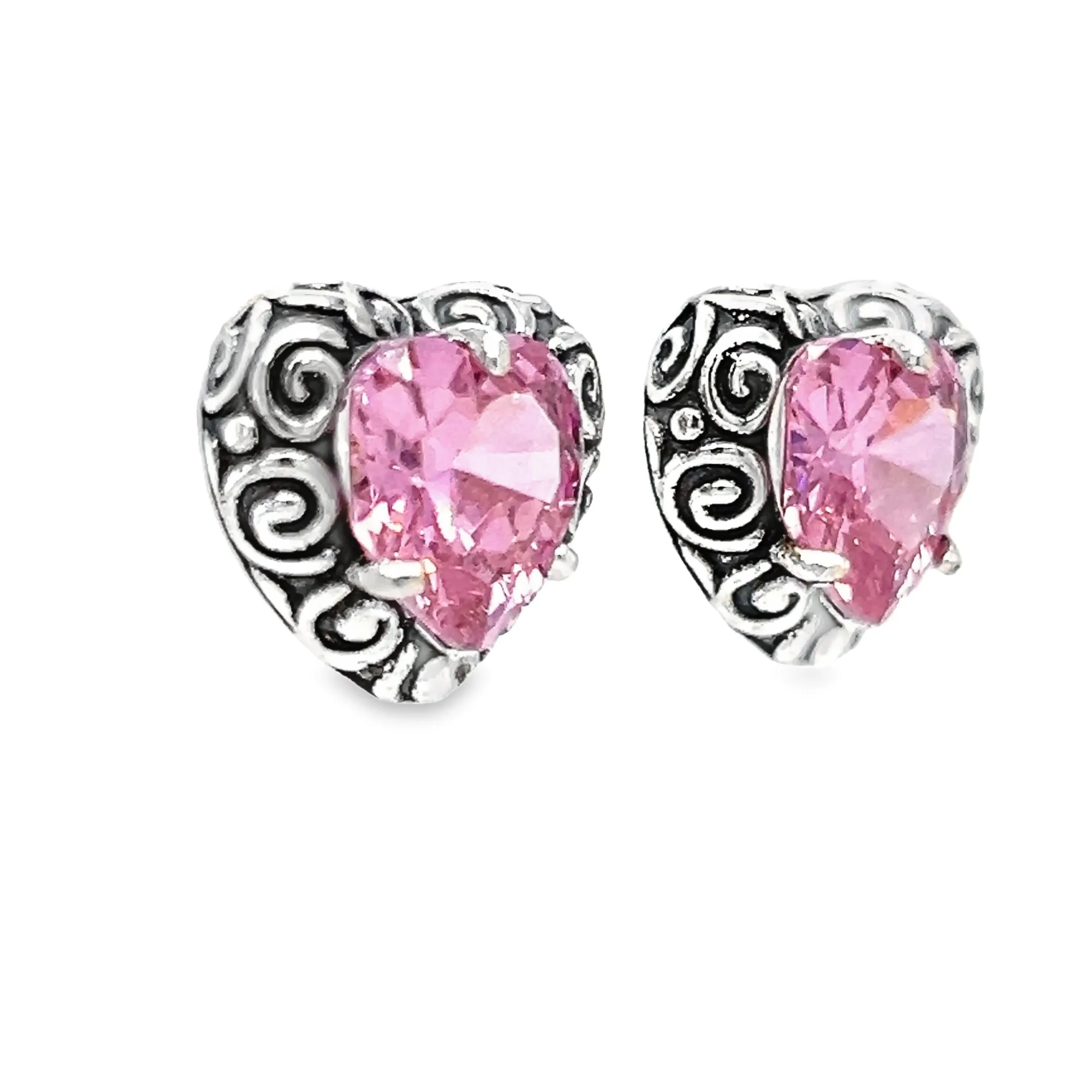 A821 Pink Heart Stone Post Earrings