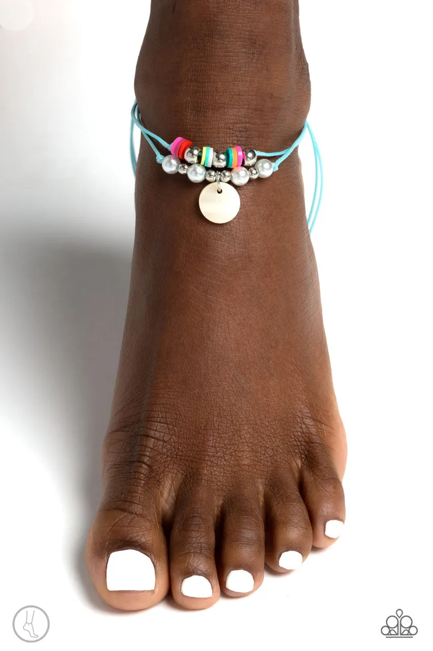 All TIDE Up - Blue - Beads, Pearls, Shell Disc Paparazzi Pull-Cord Anklet