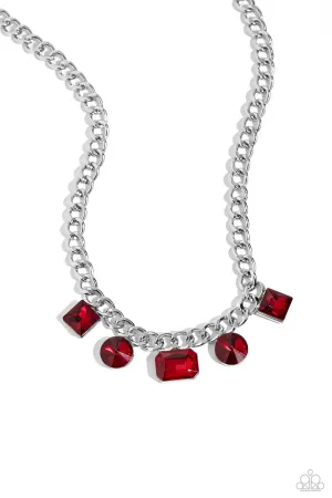 Alternating Audacity Red Rhinestone Necklace - Paparazzi Accessories