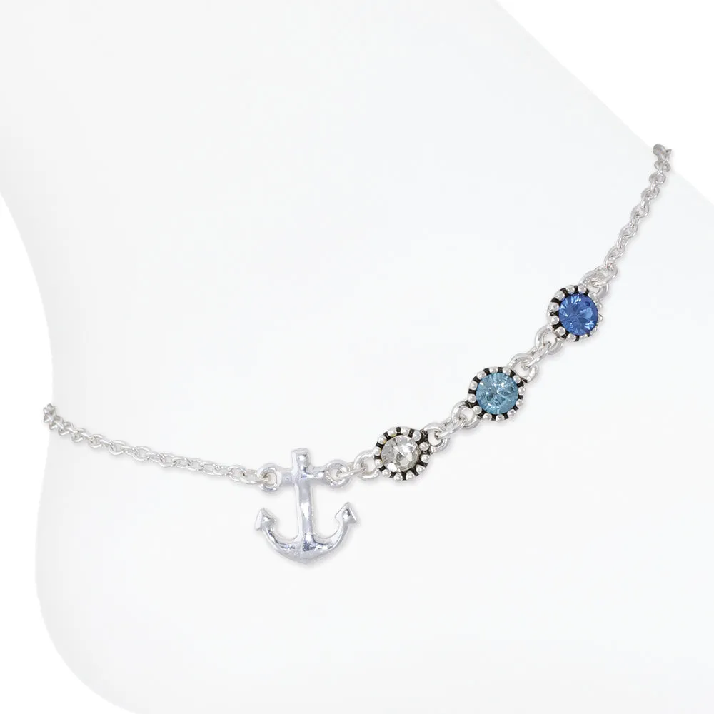 Anchor w/ Blue Stones Anklet-