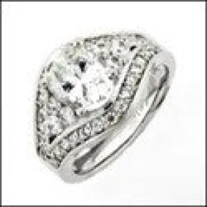 Anniversary 2.5 Oval CZ Center Pave and Channel Cubic Zirconia 14K White Gold Ring