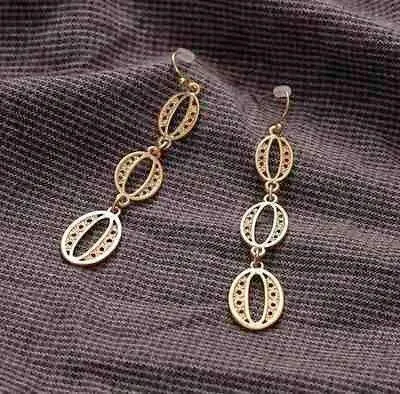 Antiqued Gold Oval Coin Link Dangling Earrings