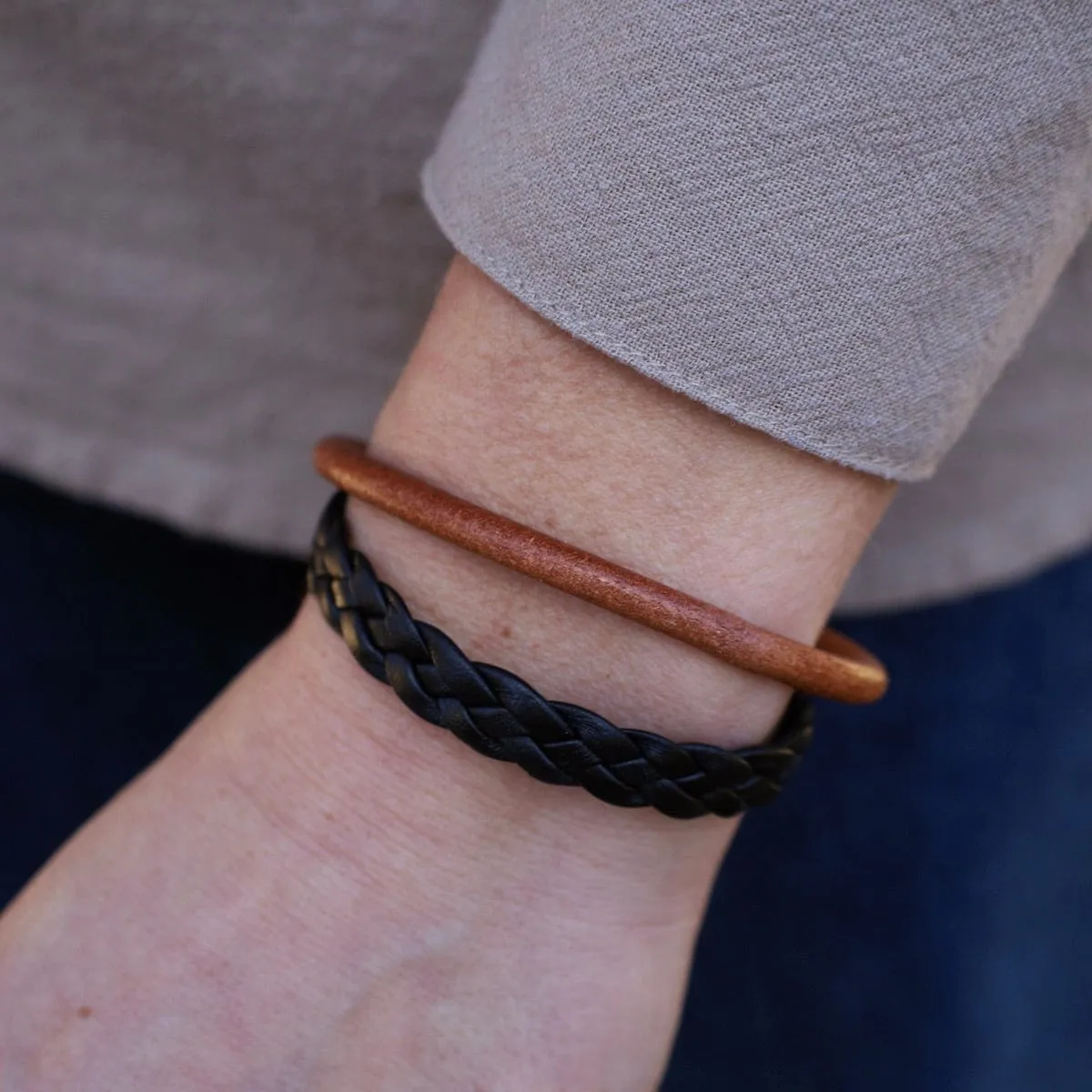 Apollo Braided Black Leather Bracelet