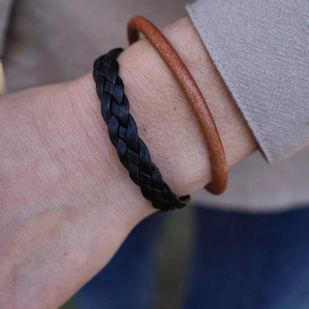 Apollo Braided Black Leather Bracelet