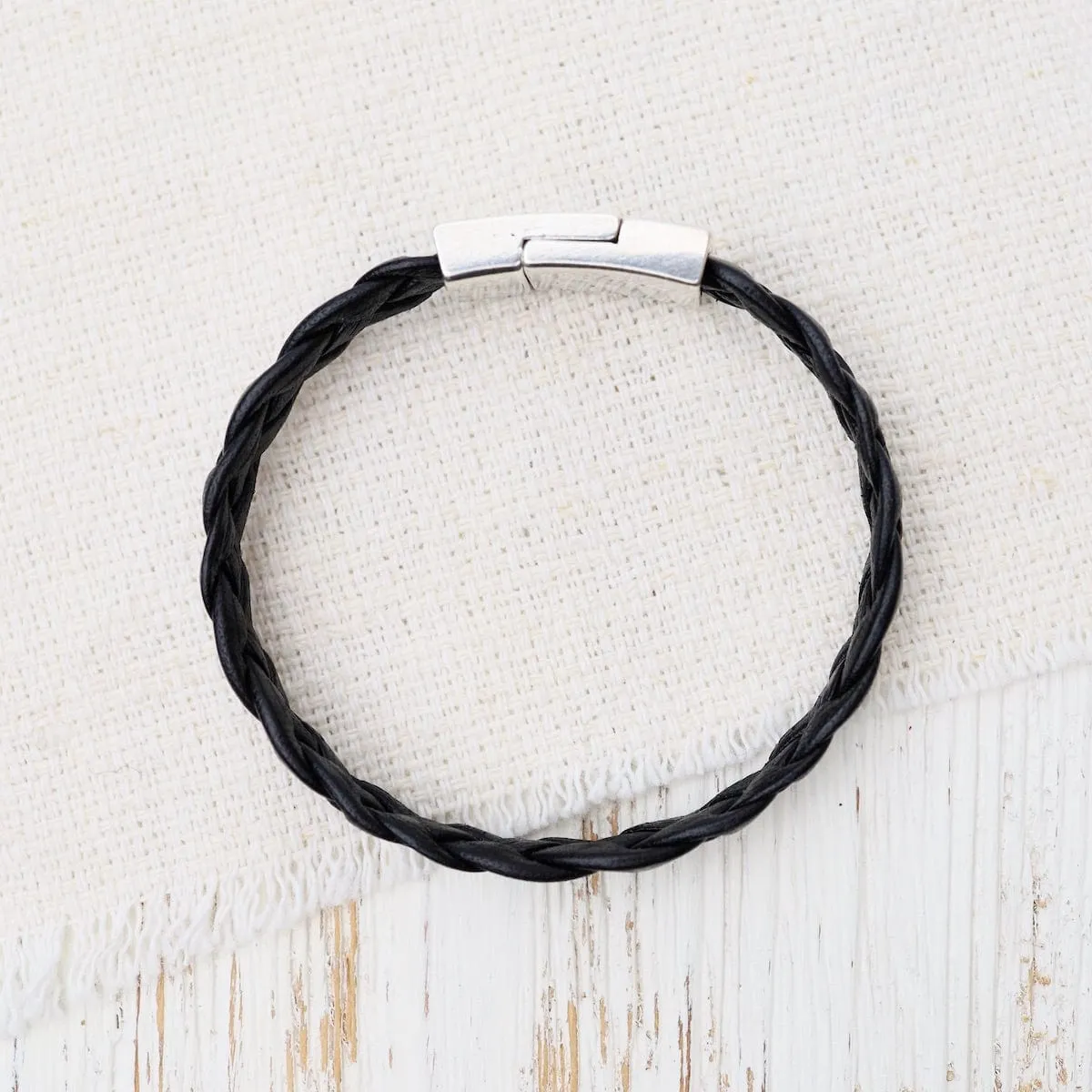 Apollo Braided Black Leather Bracelet