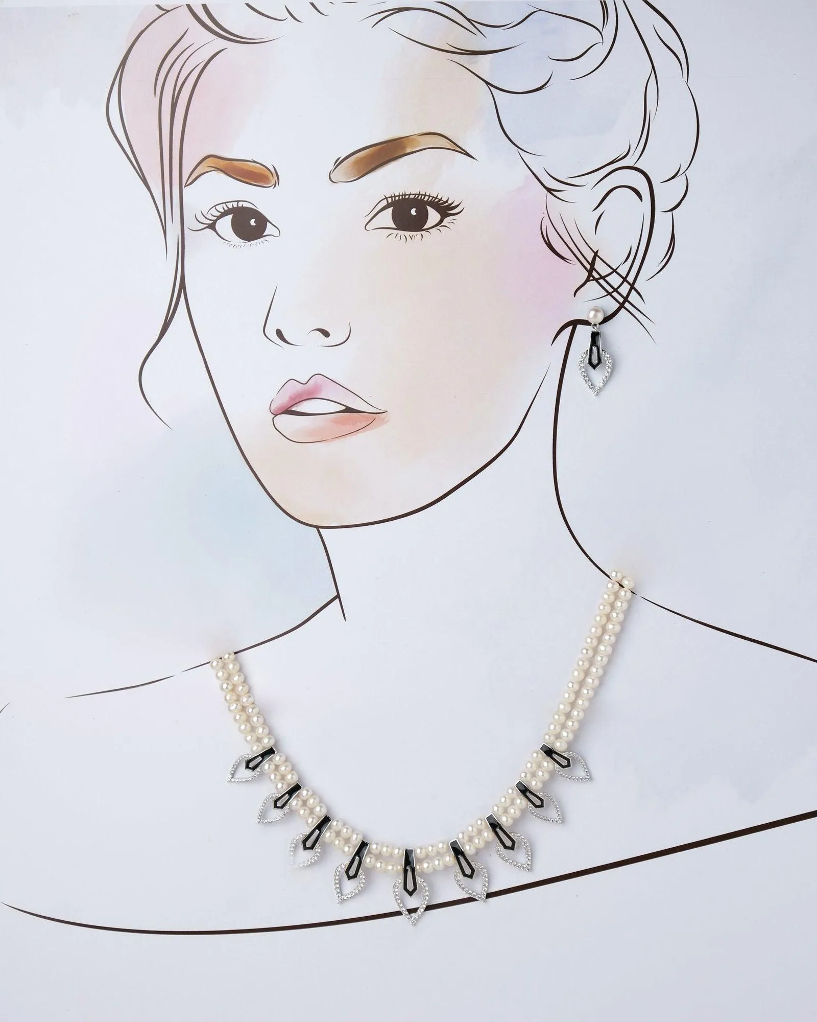 Artistic Leafy Pearl Necklace Set