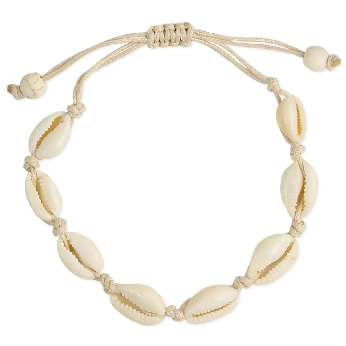 Beach Basics Tan Cord & Cowry Shell Anklet/Bracelet