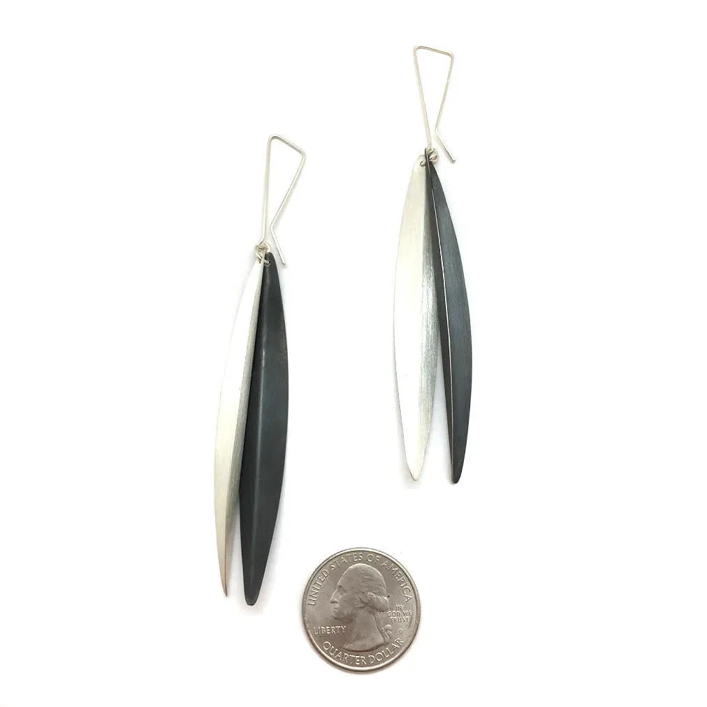 Black and Silver Layered  Leaf Earrings