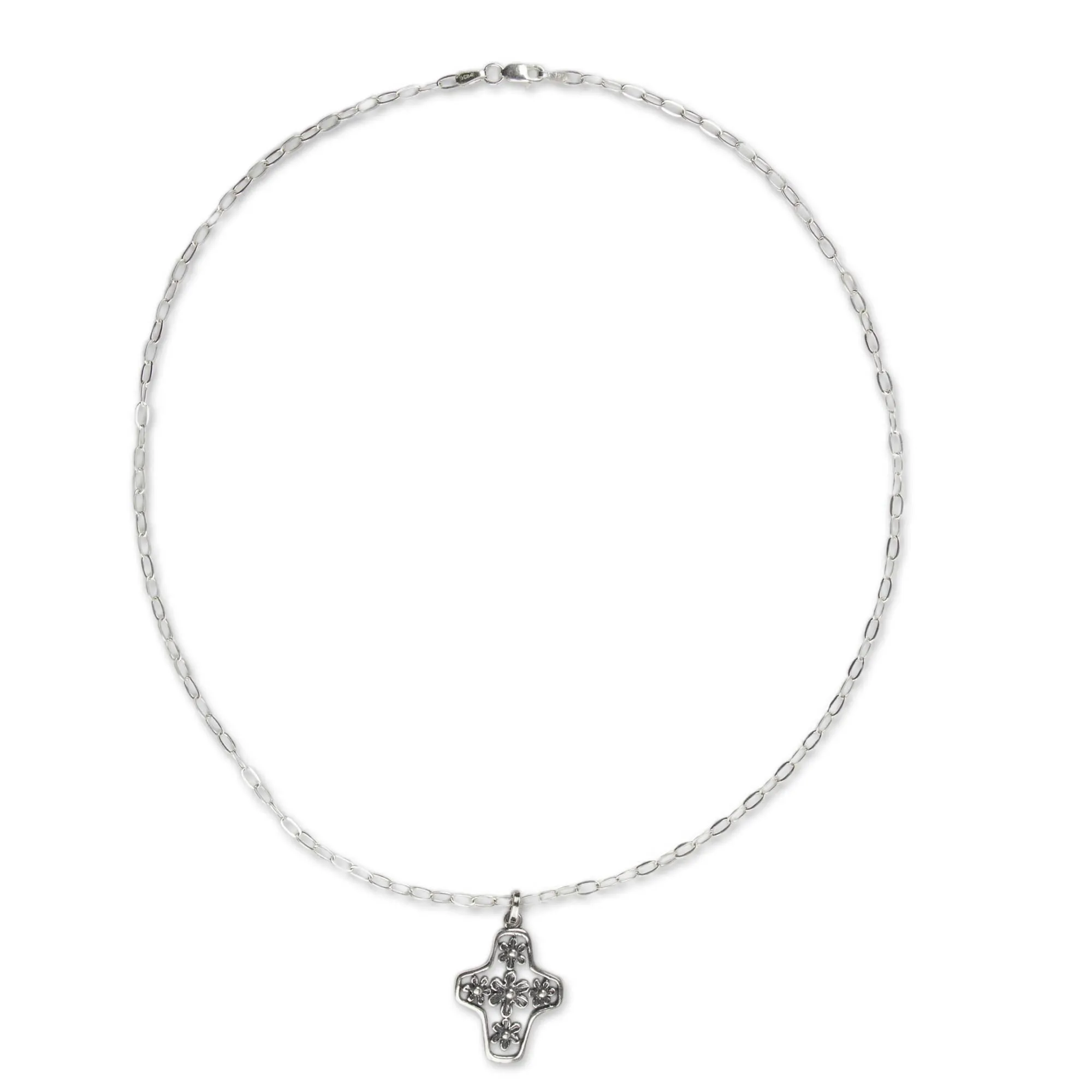 Blossoming Faith Tree of Life Style Silver Cross Necklace