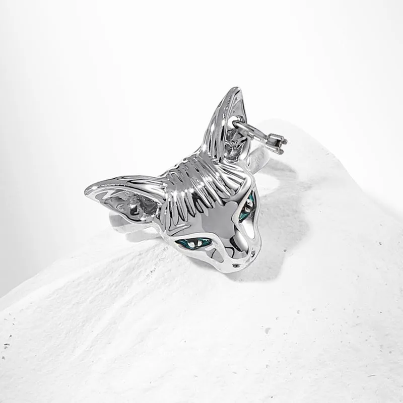 Blue Eyes Silver Cat Ring