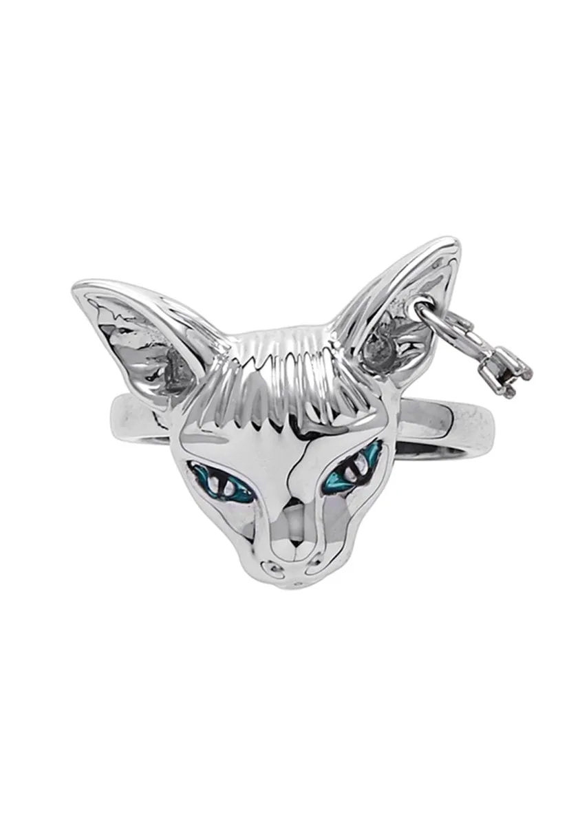 Blue Eyes Silver Cat Ring