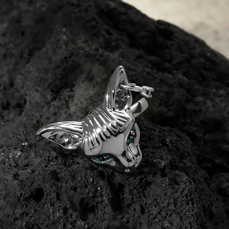 Blue Eyes Silver Cat Ring