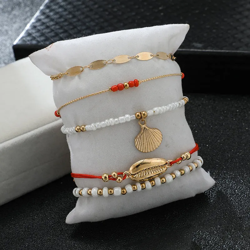 Boho Gold Shell Cowrie Anklet Set for Women